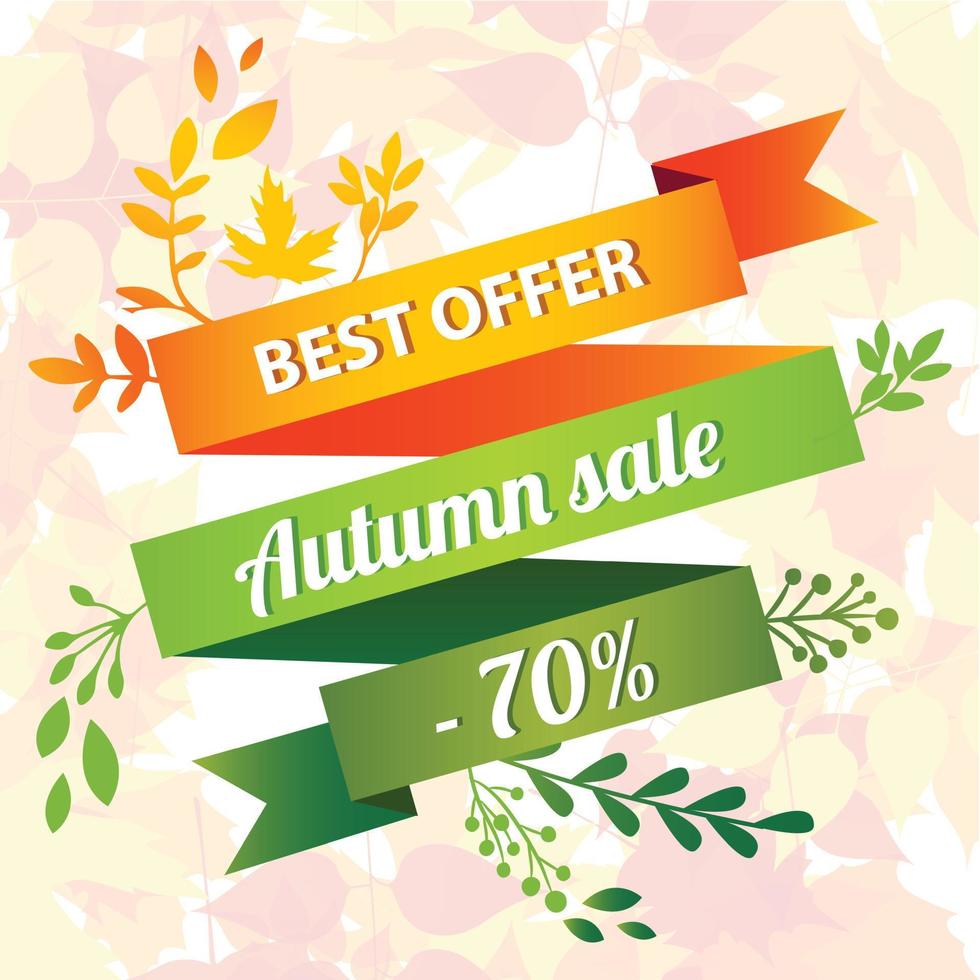 Best offer autumn sale concept background, cartoon style vector