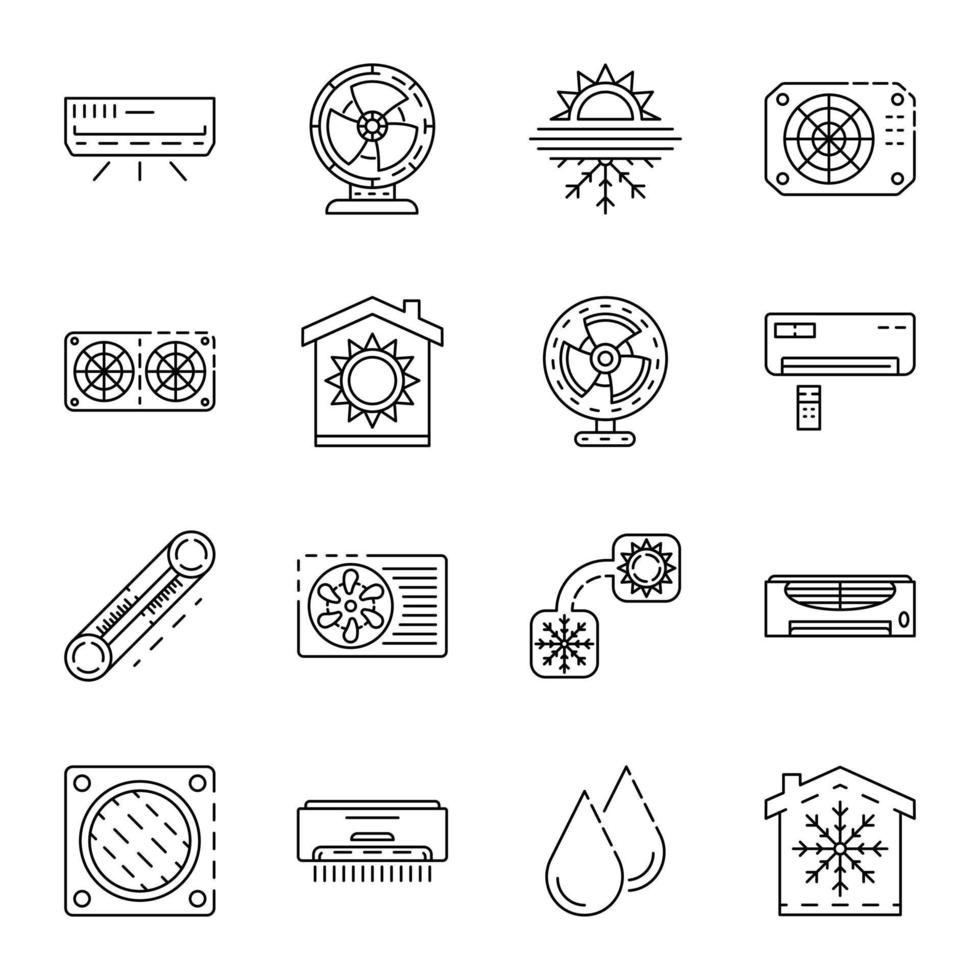 conjunto de iconos de acondicionador, estilo de contorno vector