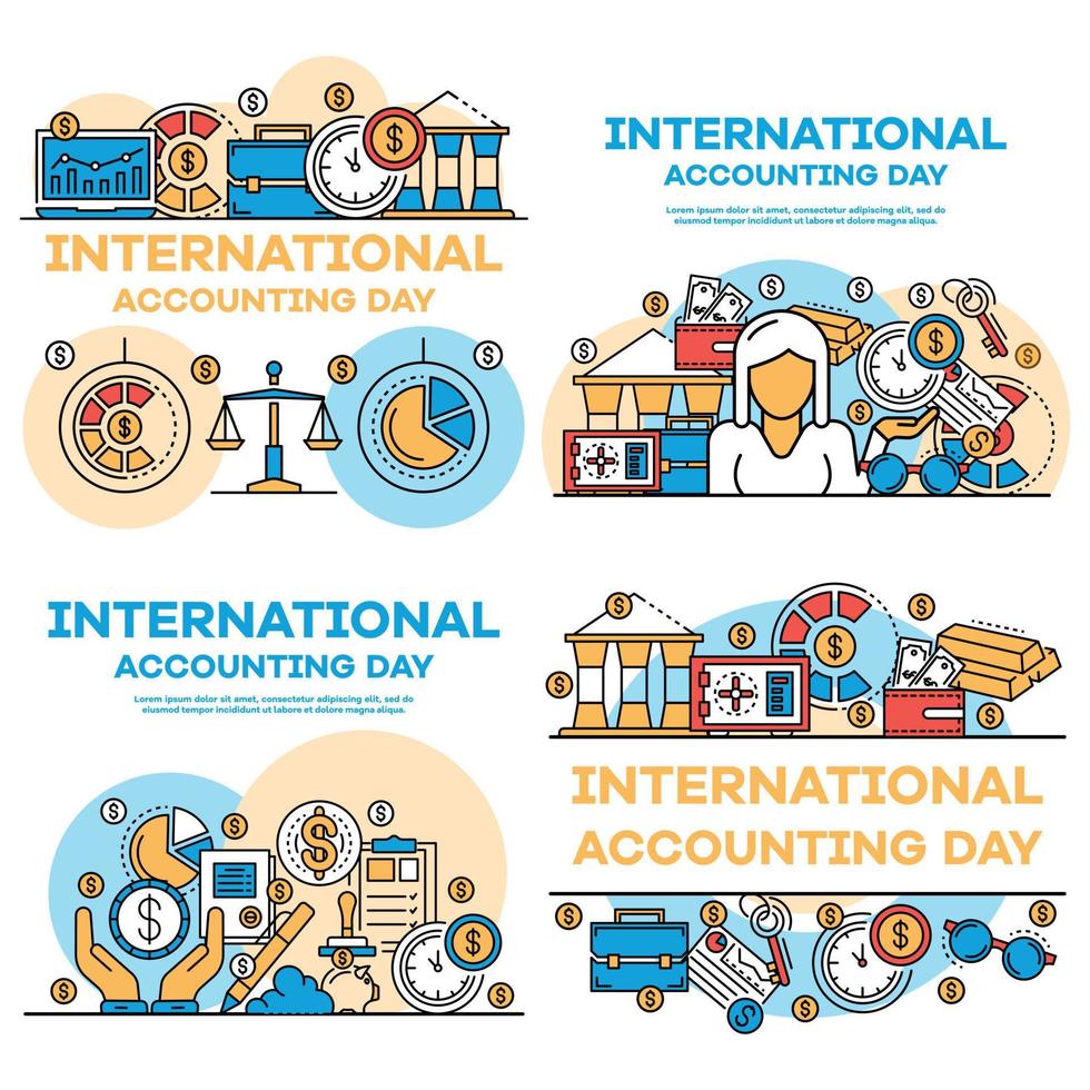 Financial accounting banner set, outline style vector