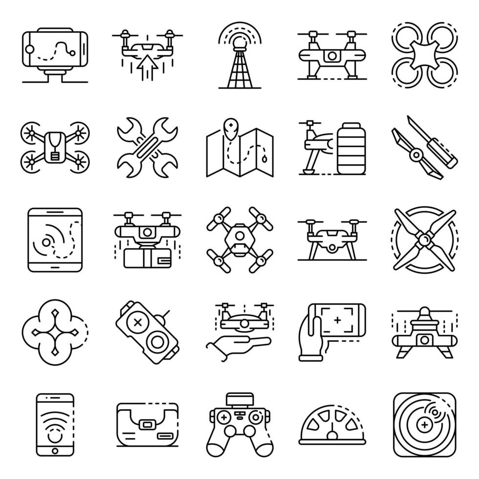 Drone icon set, outline style vector