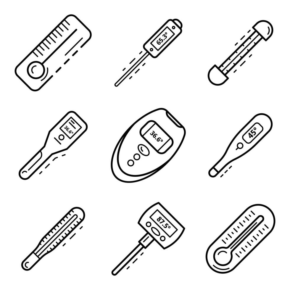 Thermometer icon set, outline style vector