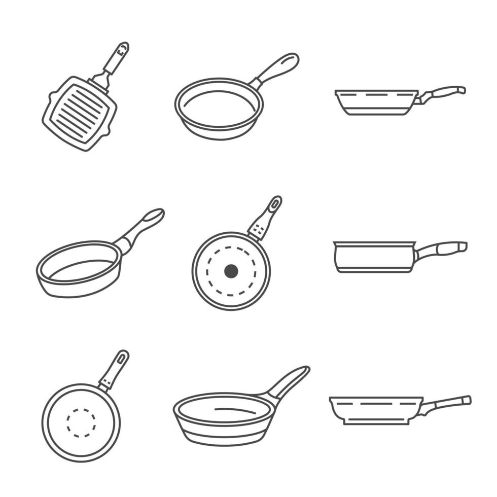 Griddle pan icon set, outline style vector