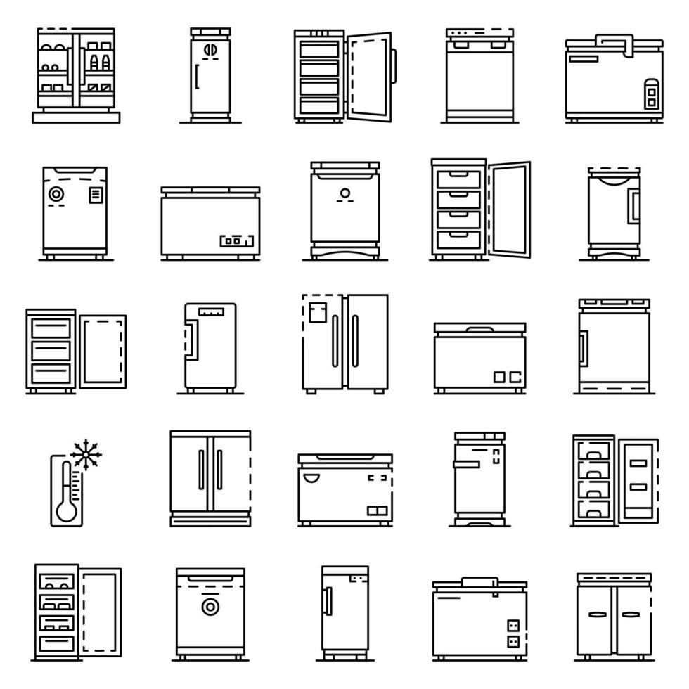 Freezer icon set, outline style vector