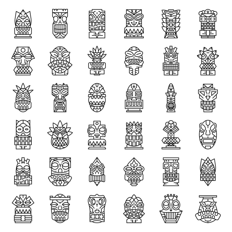 Tiki idols icon set, outline style vector