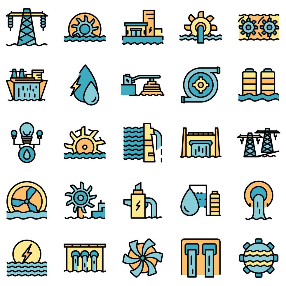 iconos de energía hidráulica establecer vector plano