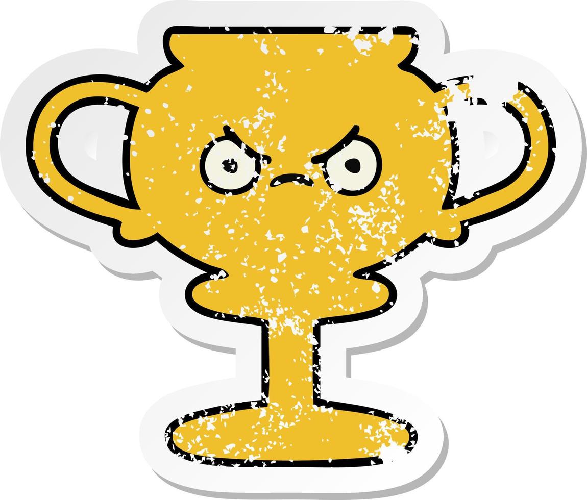 distressed sticker of a cute cartoon trophy vector