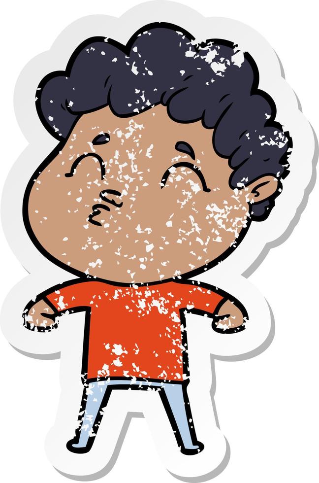 distressed sticker of a cartoon man pouting vector