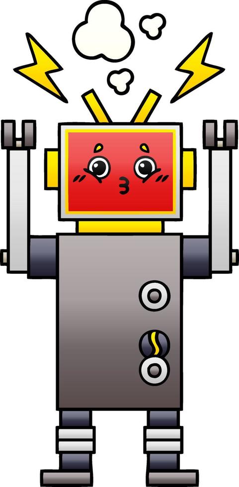 mal funcionamiento del robot de dibujos animados sombreado degradado vector