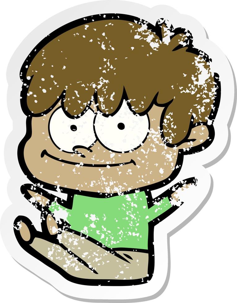 distressed sticker of a happy cartoon man vector