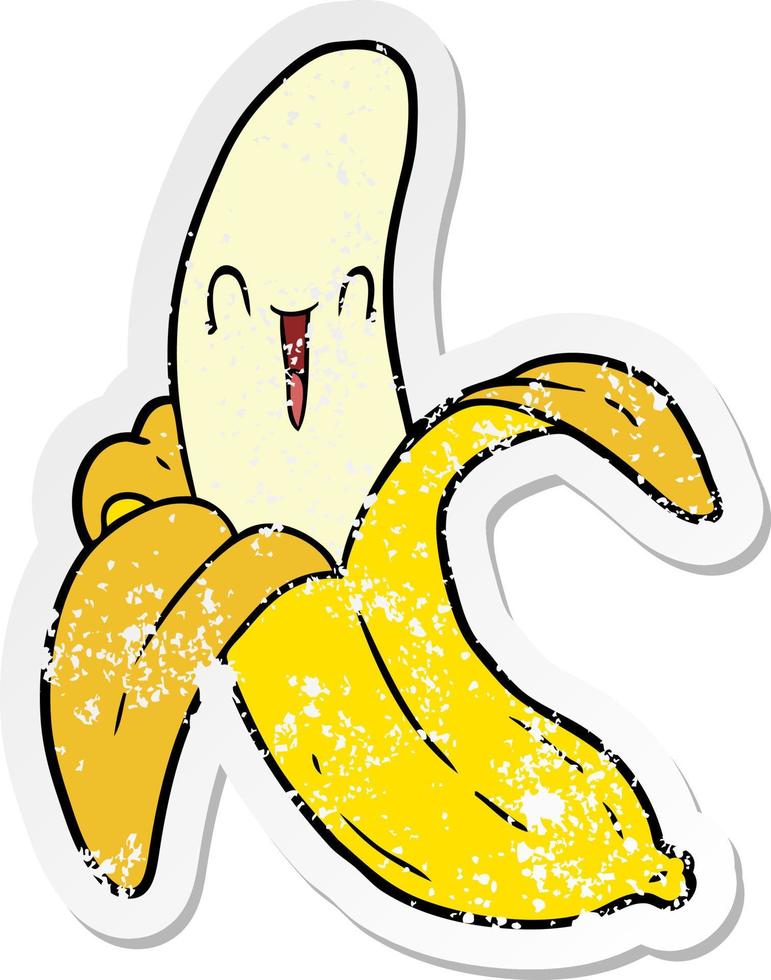 distressed sticker of a cartoon crazy happy banana vector