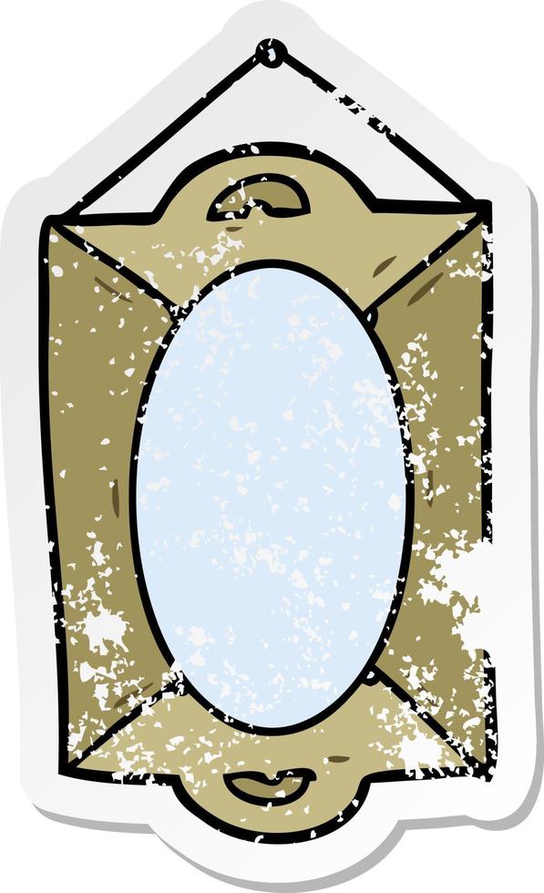 distressed sticker of a cartoon mirror vector