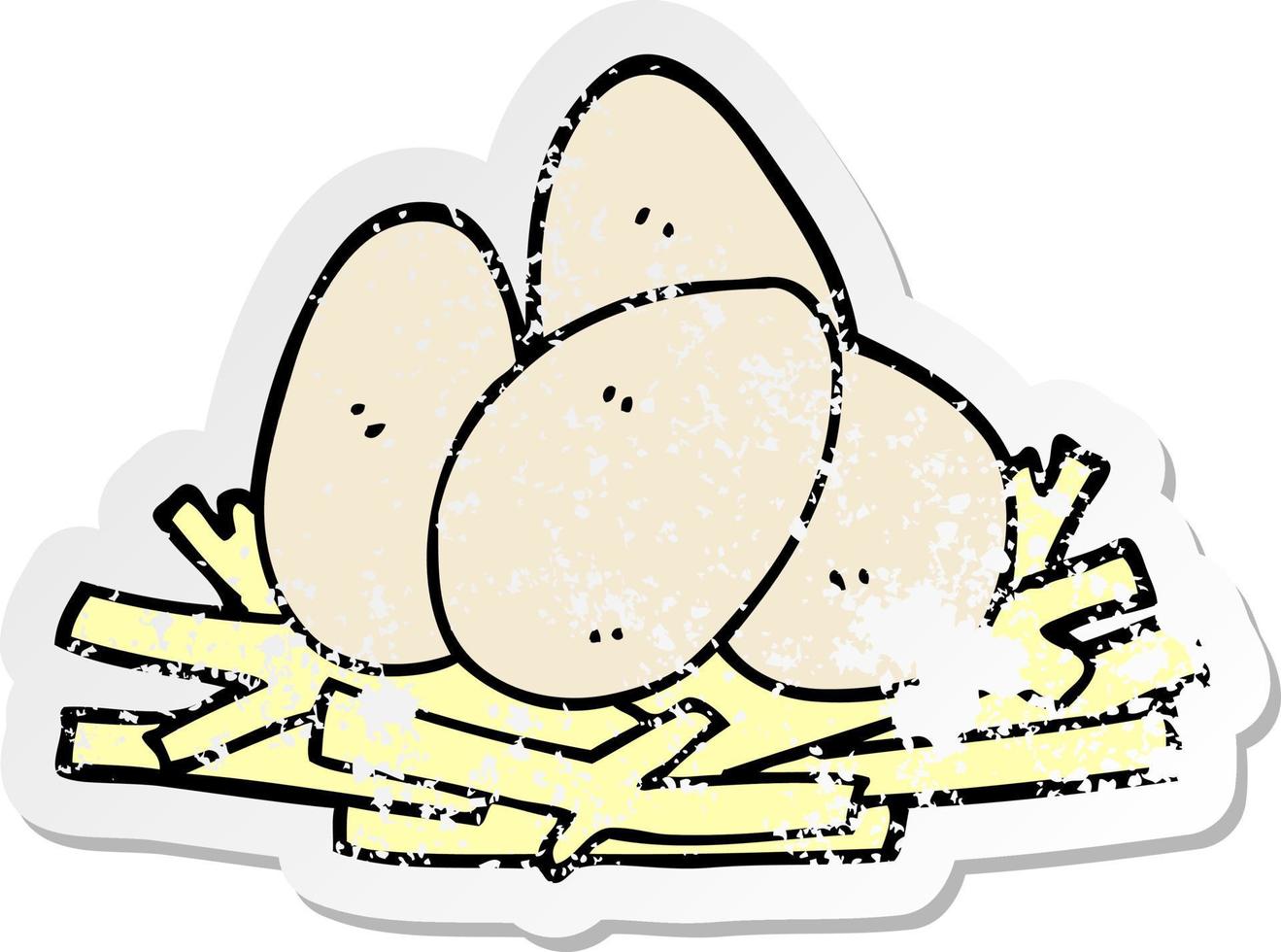 distressed sticker of a cartoon eggs in nest vector