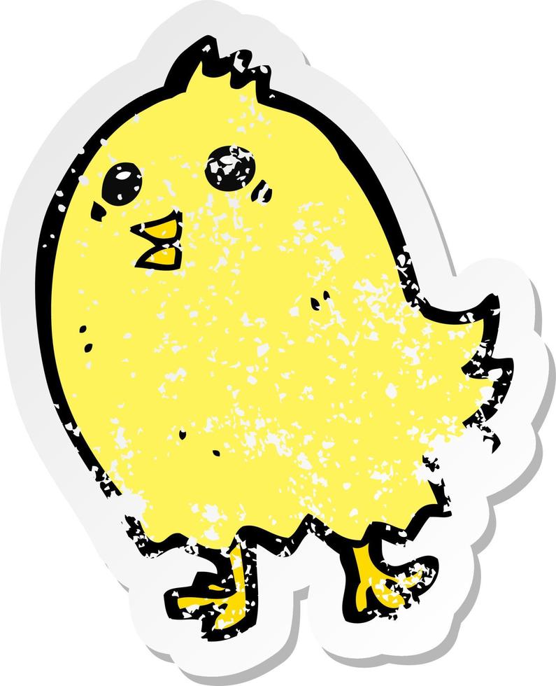retro distressed sticker of a cartoon happy yellow bird vector