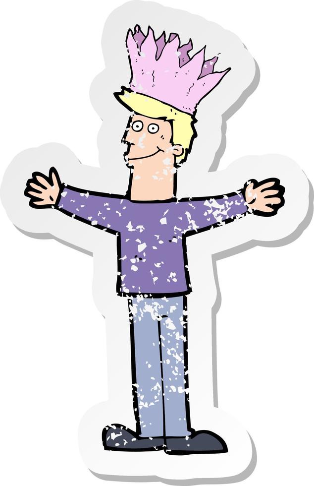 retro distressed sticker of a cartoon man in paper hat vector