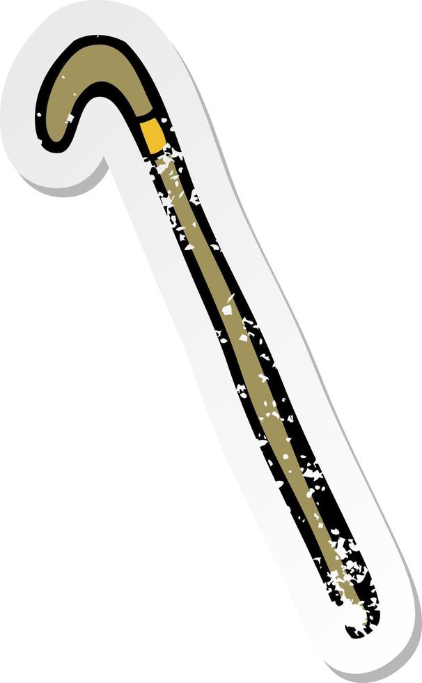 retro distressed sticker of a cartoon walking stick vector