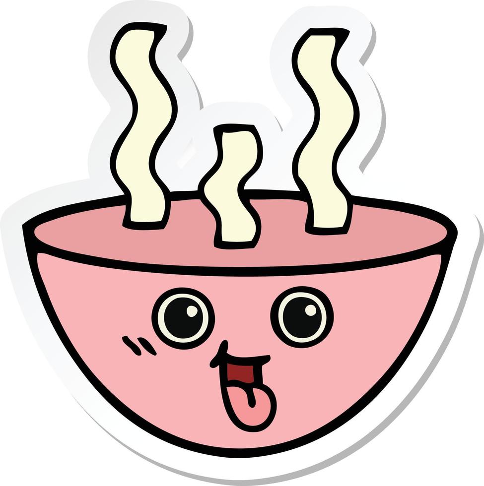 sticker of a cute cartoon bowl of hot soup vector
