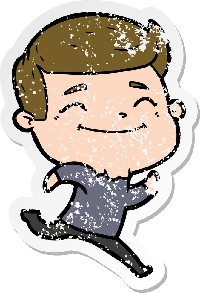 distressed sticker of a happy cartoon man vector