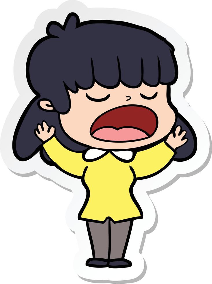 sticker of a cartoon woman talking loudly vector