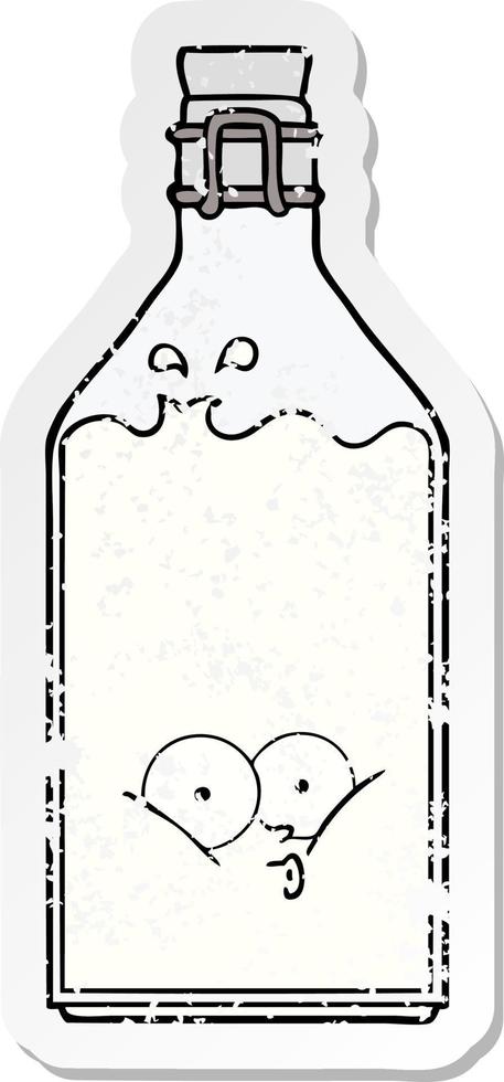 distressed sticker of a cartoon old bottle vector