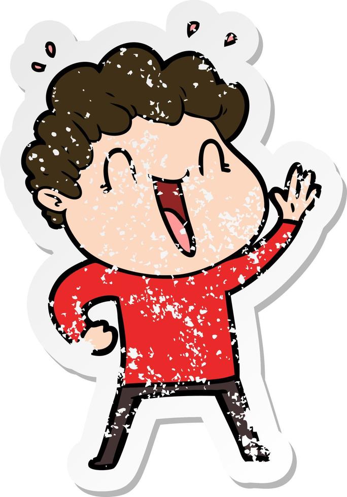 distressed sticker of a cartoon happy man vector