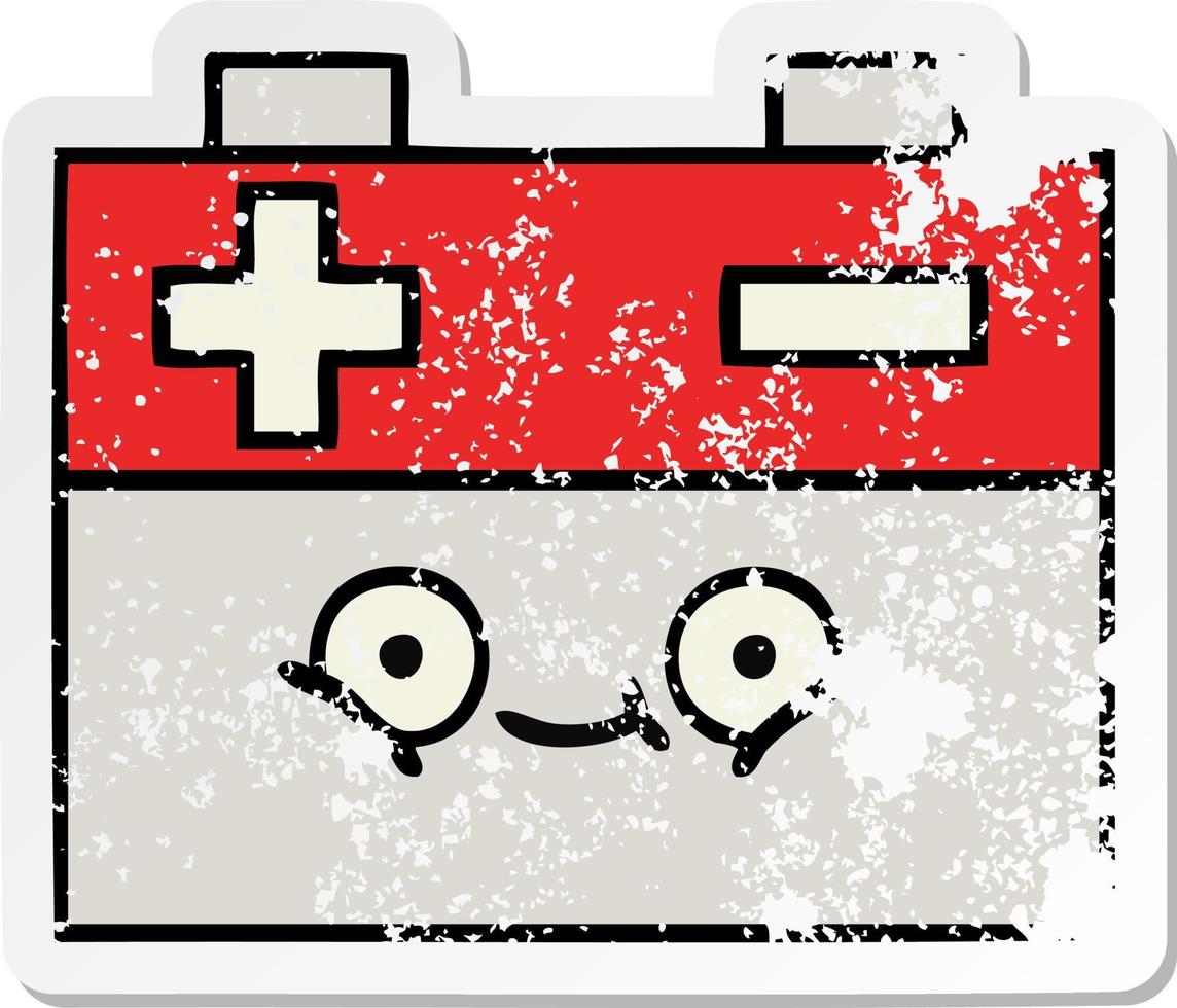 distressed sticker of a cute cartoon car battery vector
