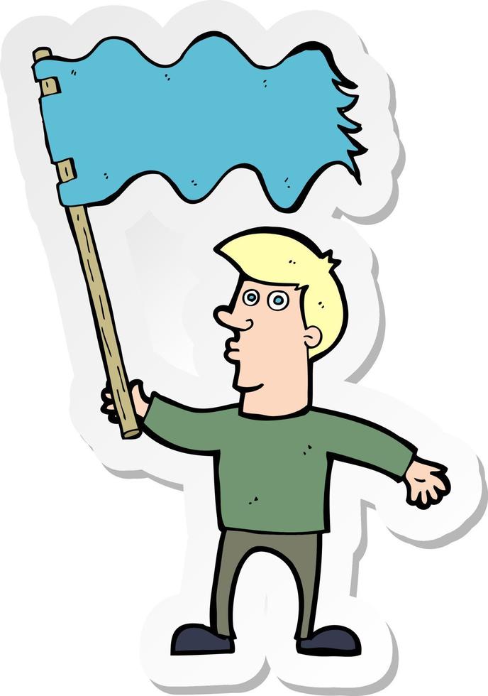 sticker of a cartoon man waving flag vector