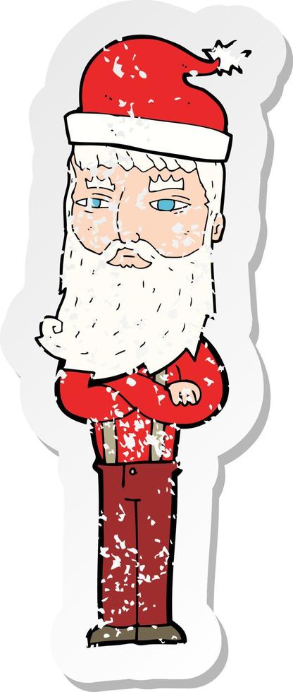 retro distressed sticker of a cartoon hipster santa vector