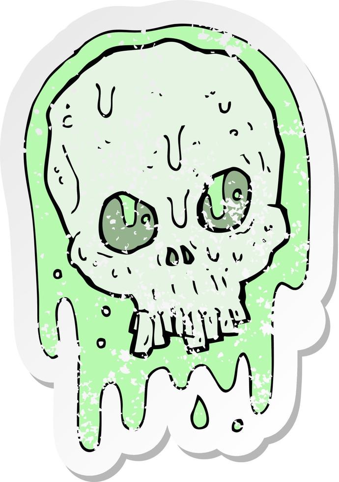 retro distressed sticker of a cartoon slimy skull vector