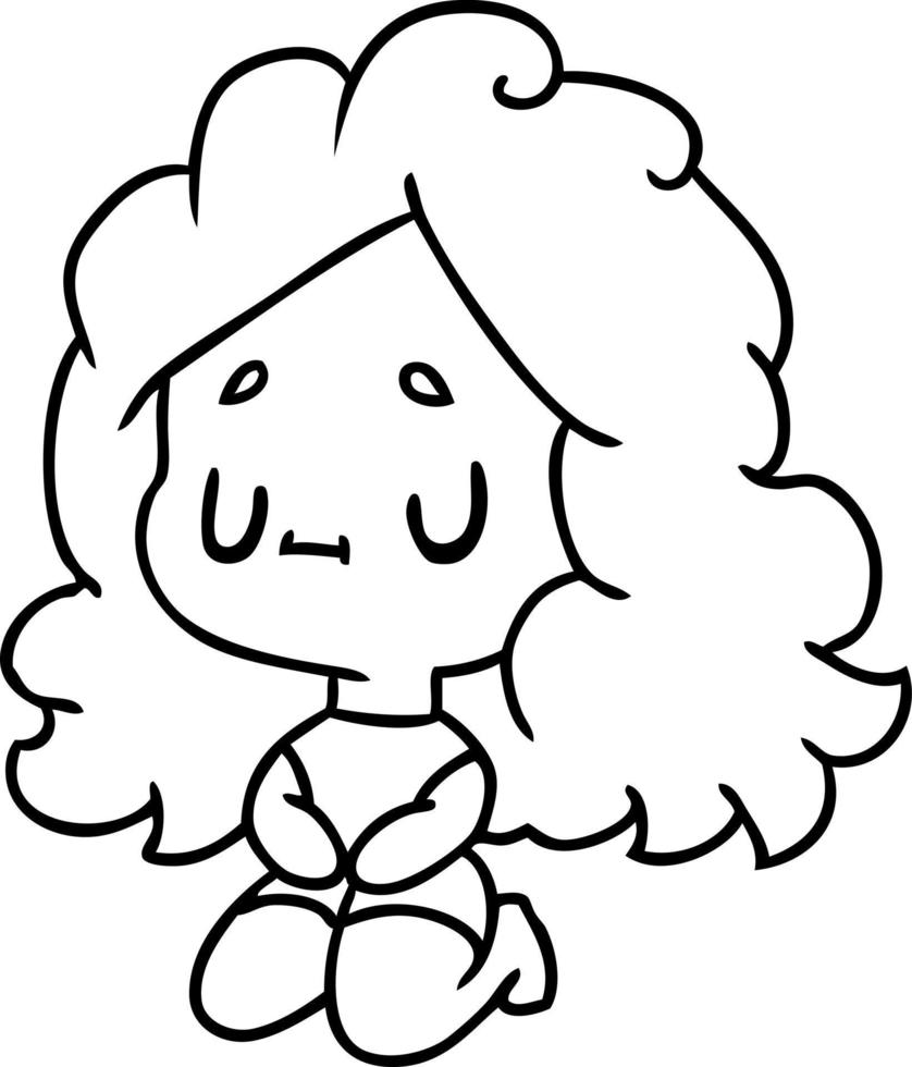 line drawing of a cute kawaii girl vector