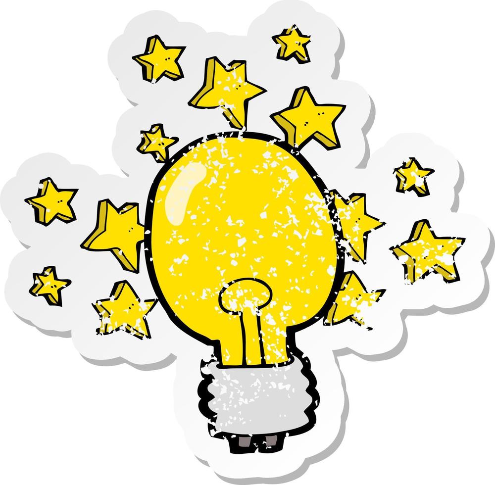 retro distressed sticker of a cartoon light bulb vector