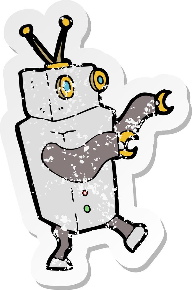 retro distressed sticker of a cartoon robot vector
