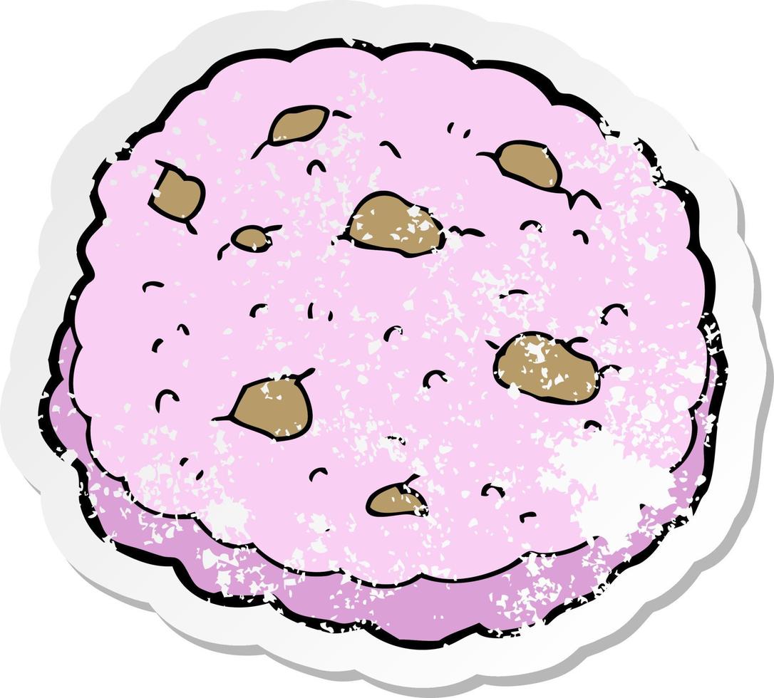 retro distressed sticker of a pink cookie cartoon vector