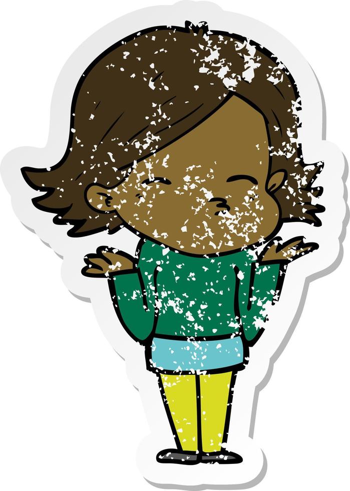 distressed sticker of a cartoon confused woman vector