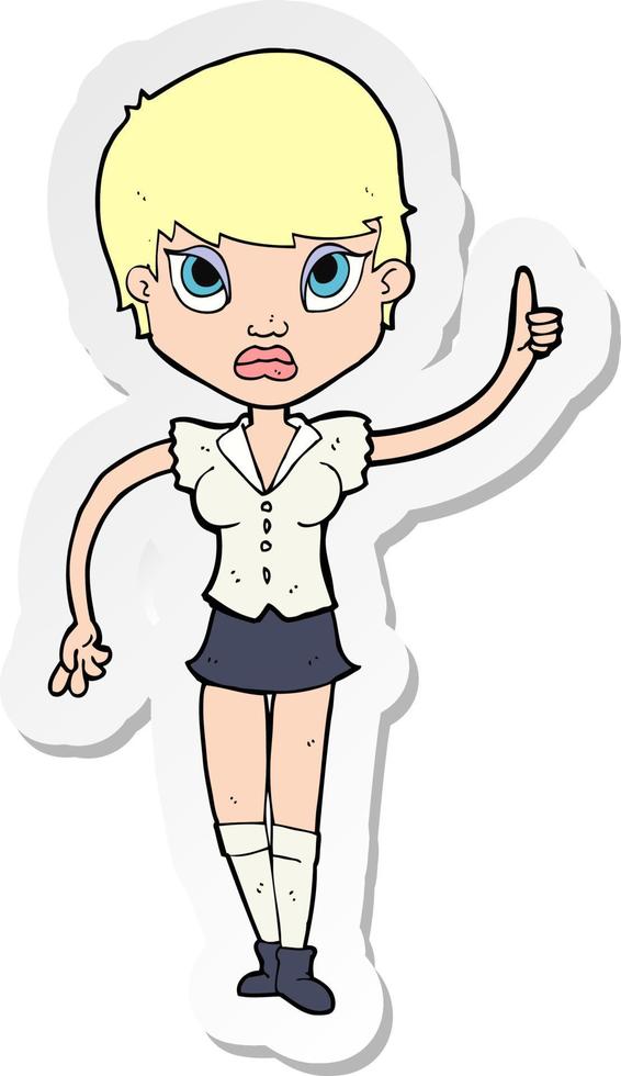 sticker of a cartoon pretty woman with idea vector