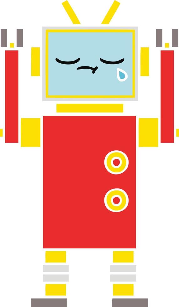 flat color retro cartoon crying robot vector