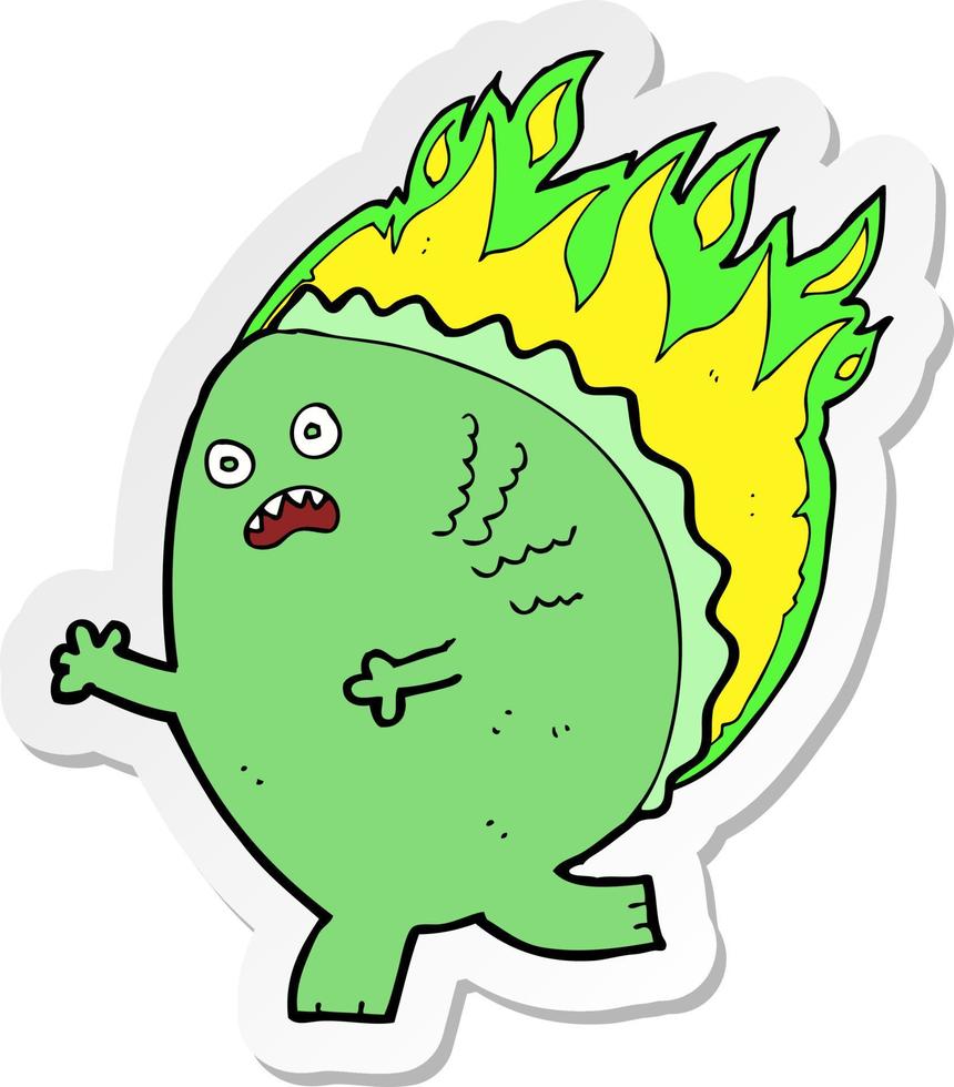 sticker of a cartoon monster on fire vector