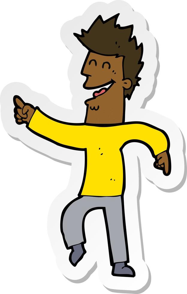 sticker of a cartoon man pointing and laughing vector