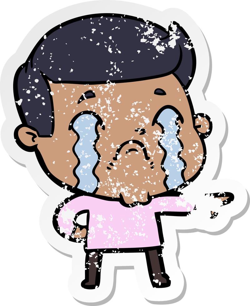 distressed sticker of a cartoon man crying vector
