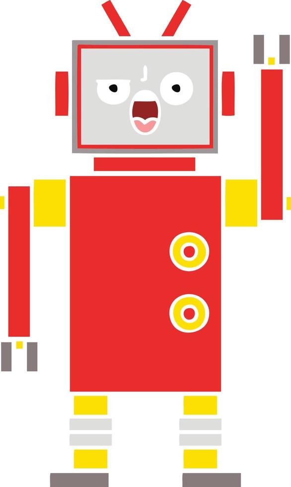 flat color retro cartoon angry robot vector