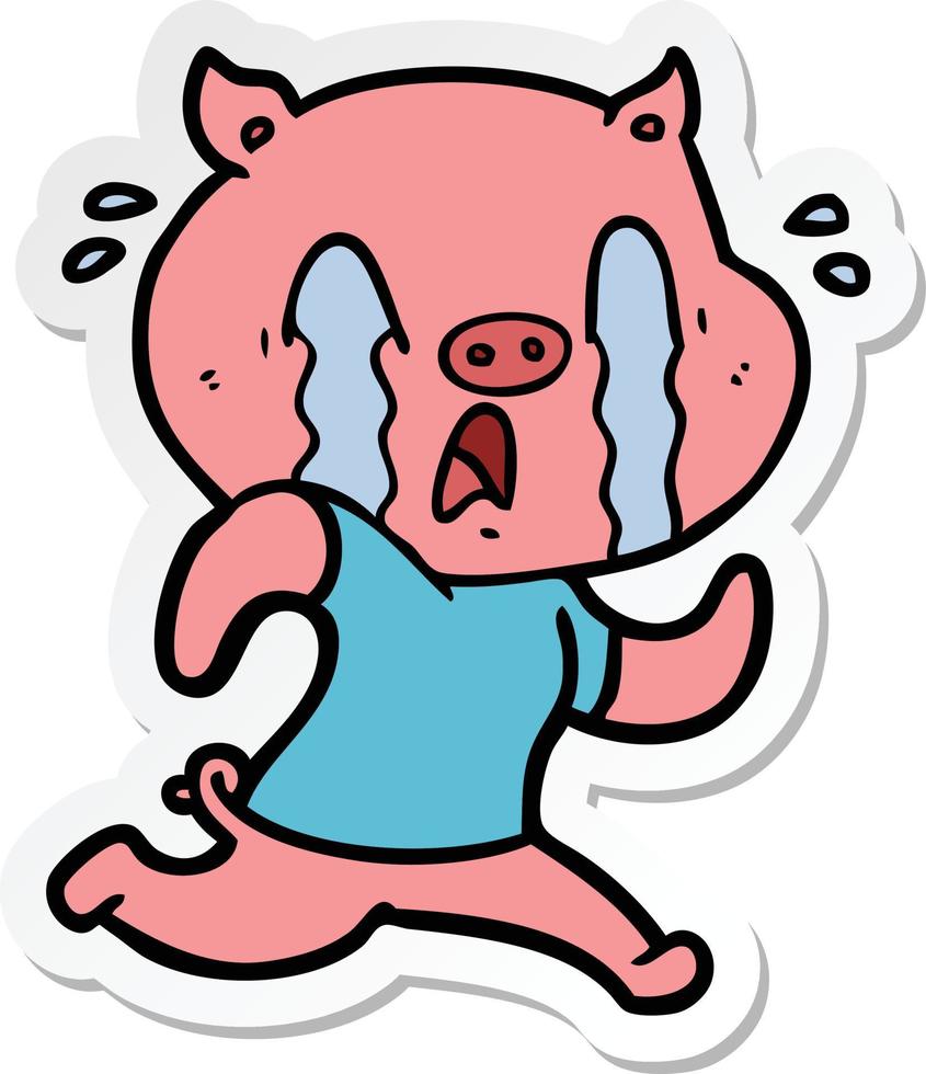 pegatina de una caricatura de cerdo llorando vector