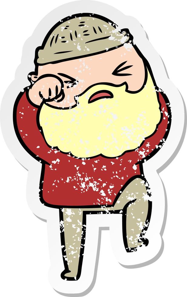 distressed sticker of a cartoon man with beard vector