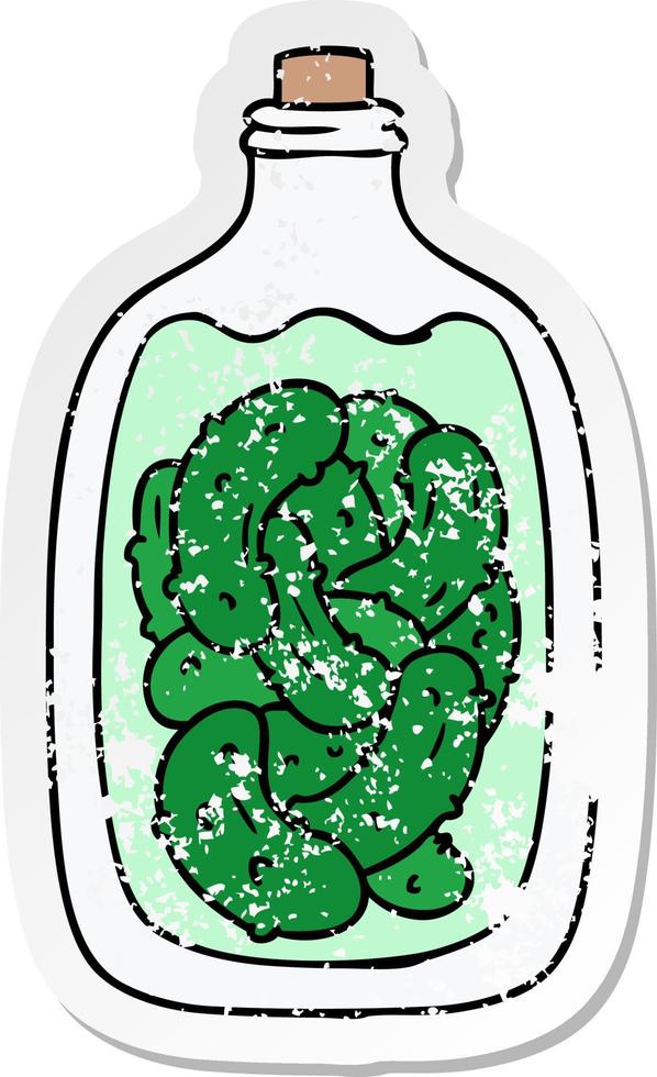 distressed sticker cartoon doodle jar of pickled gherkins vector