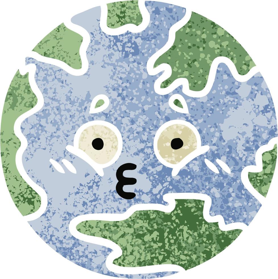 retro illustration style cartoon planet earth vector
