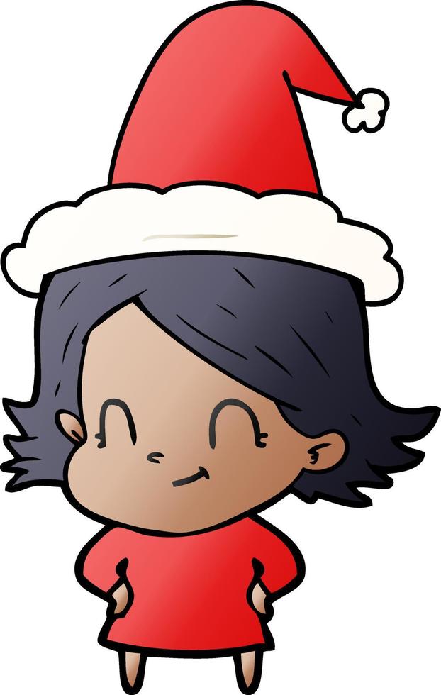 gradient cartoon of a friendly girl wearing santa hat vector