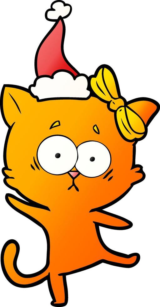 gradient cartoon of a cat wearing santa hat vector