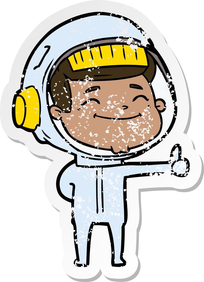 distressed sticker of a happy cartoon astronaut vector