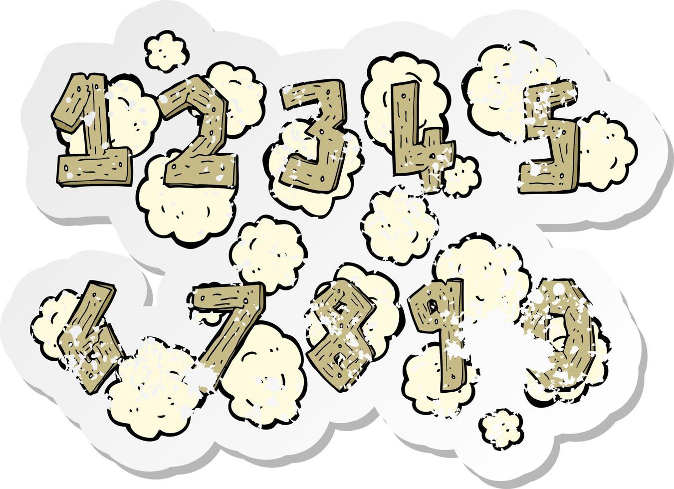 pegatina retro angustiada de una caricatura de números de madera vector