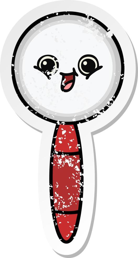 distressed sticker of a cute cartoon magnifying glass vector