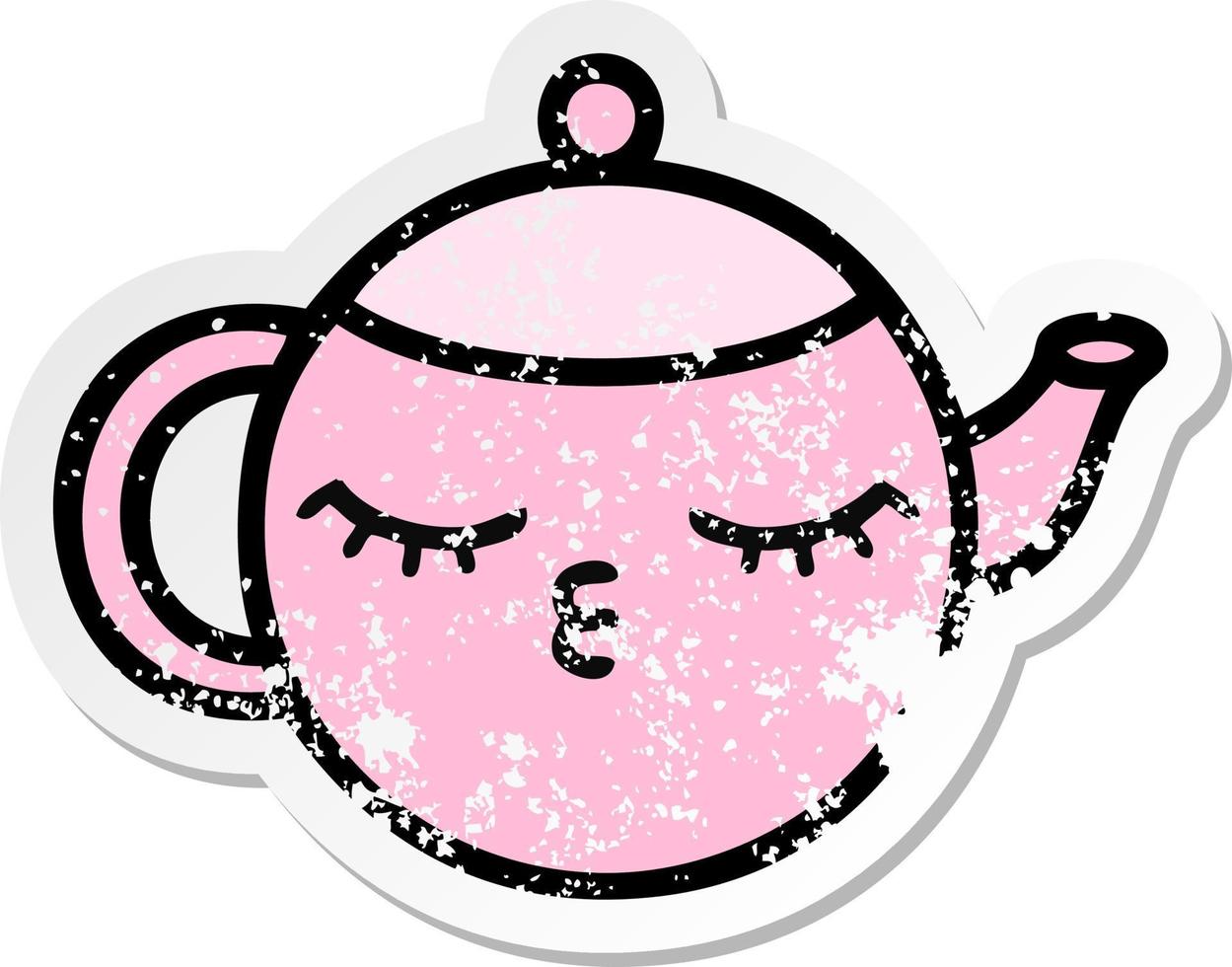 distressed sticker of a cute cartoon teapot vector