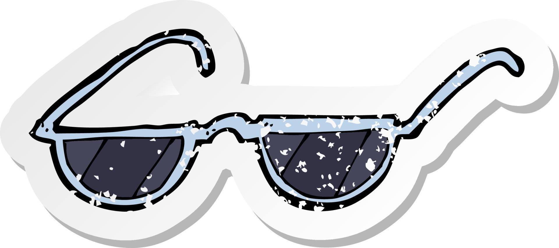 retro distressed sticker of a cartoon sunglasses vector